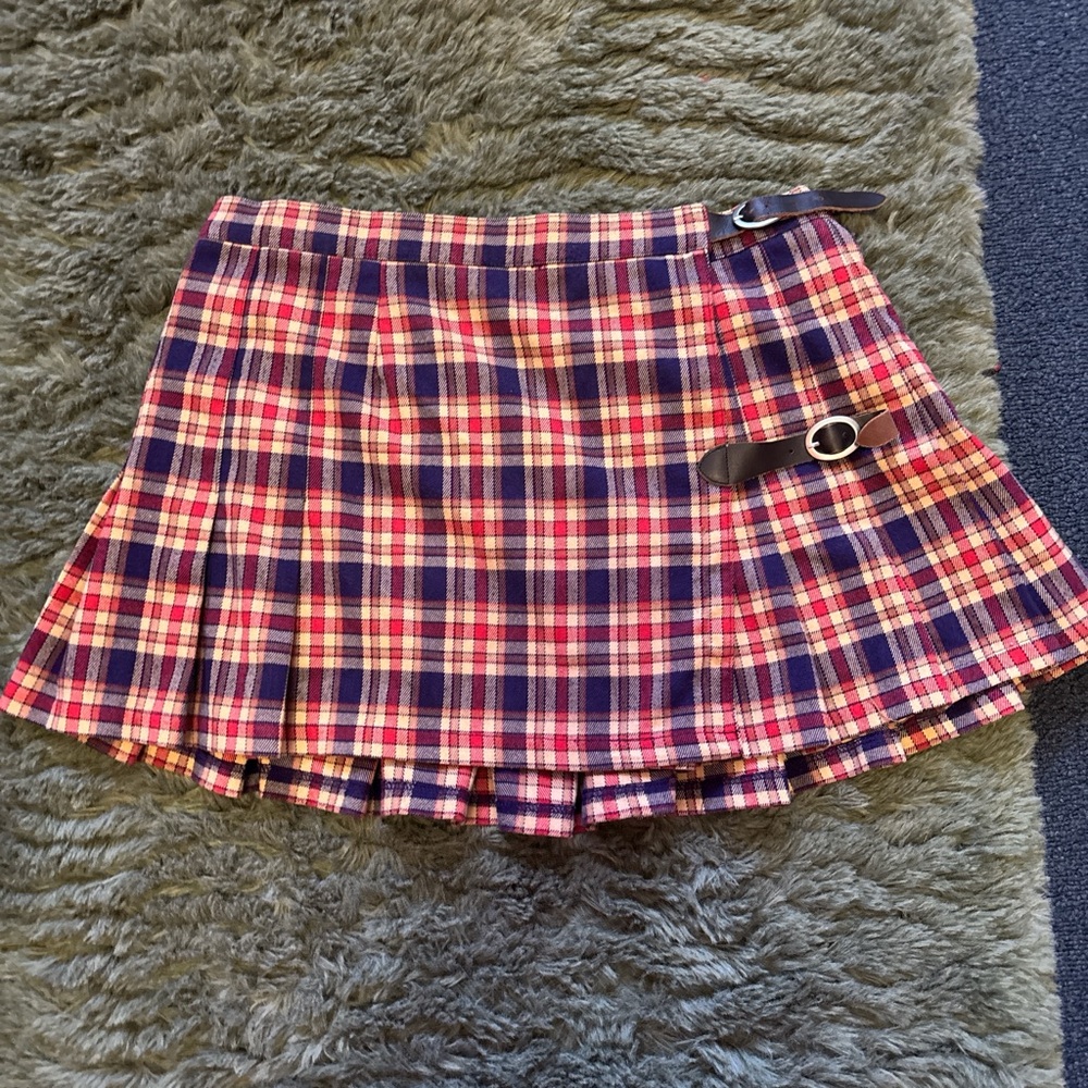 Brandy Melville Red and Blue Plaid Mini Skirt